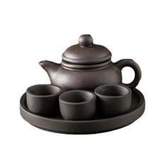 迷你指尖壺茶寵擺件 一壺三杯 盤 紫泥仿古, 1個