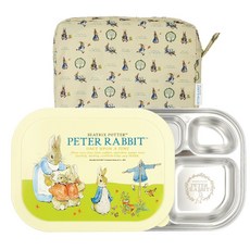 피터래빗 밀폐형 식판 도시락 + 주머니 세트, 식판 + 뚜껑 + 주머니, 아이보리