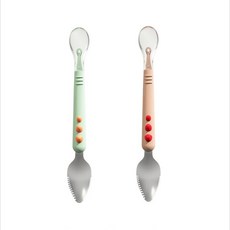 雙頭果泥勺 嬰幼兒輔食刮泥餵食二合一湯匙 安全材質 寶寶餐具, 隨機顏色, 1個, 嬰兒匙