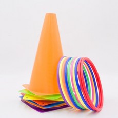 親子互動感統訓練彩色套圈圈玩具套裝 幼兒園塑料投擲圈圈 可開發票, 1個, 6個18CM桶+20個圈圈（送收納袋