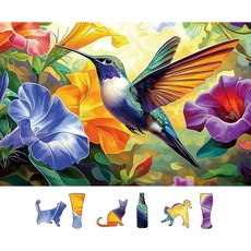 미니완 벌새 꽃 500피스 어른용 직소 퍼즐 - 가족의 즐거움 도전적인 게임 생일 파티 선물 아이디어, Hummingbird, 23" X 15"