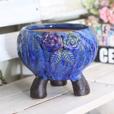 다리있는 화분 도자기 수제 다육이 분갈이 튼튼다리 꽃잎, 1개, 코발트