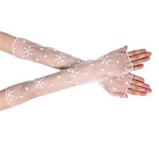 RiJinDUO 듀오Jin 여성용 섹시 시어 장갑 메시 튤 및 패턴 롱 핑거리스 장갑 코스튬 볼 파티 액세서리 흰색 눈송이 단일 사이즈 307531, RiJinDUO 듀오Jin 여성용 섹시 시어 장갑, 메