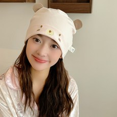 純棉可愛小熊月子帽產後產婦坐月子媽媽帽孕婦髮帶式透氣舒適頭巾