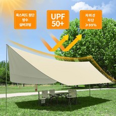 Kingfishe 캠핑 타프 옥스퍼드 원단 방수 타프 아웃도어 대형 실버코팅 랜덤발송사은품, 베이지