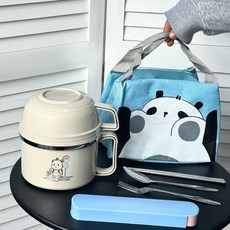 不銹鋼泡麵碗 學生宿舍保溫飯碗 大容量快餐杯 食堂飯盒 附碗筷套餐, 1個, 抗菌級內膽【灰白色】分格快餐杯-1700,單耳餐杯-無菜格【無贈品】