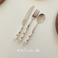 韓式少女心ins風愛心小熊304不鏽鋼陶瓷柄刀叉勺學生沙拉冰淇淋勺, 愛心小熊 刀叉勺 一套 304不鏽鋼, 1個