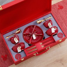 陶瓷餐具 碗筷套裝 實用禮物 新婚禮物 結婚禮物 訂婚送禮 喬遷伴手禮, 1個, 豎紋餐具碗杯子禮盒套裝