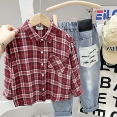 小不點兒 男童格子襯衫外套 100-150cm 春秋款兒童長袖洋氣上衣潮