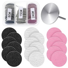 샌딩 페이퍼 디스크 60개 금속 네일 드릴 비트 25mm 교체 죽은 피부 제거용 페디큐어 드릴 매니큐어 페디큐어 전기 풋 그라인더(#80#150#240), 샌딩 페이퍼 디스크 60개, 금속 네일 드릴 비트 25