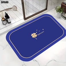 QRU硅藻泥速乾地墊浴室衛生間門口吸水防滑腳墊子地毯, 1個, 藍色四葉草—Bathroom