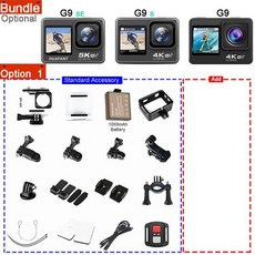 디지털 줌 카메라 휴대용 액션 5K 30FPS 4K 60FPS 48MP 2.0인치 터치 LCD EIS 듀얼 스크린 Wi-Fi 170도 DVR 웹캠 방수 30M 5배 스포츠, 3)Option 1, 3) Option 1  G9SE