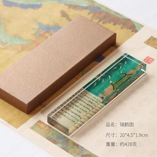 優選 透明水晶玻璃鎮紙書法鎮尺中國風寫毛筆字壓板專用 副廠商品, 1個, 瑞鶴圖 含錦盒