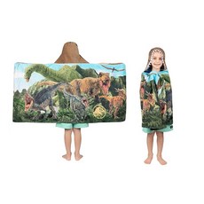 Franco 아동용 목욕 및 비치용 부드러운 면 테리 후드 타월 랩 61x127cm(24x50인치) 스펀지밥, 24인치 x 50인치, 쥬라기 월드 도미니언