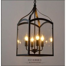 아메리칸 컨트리 스타일 크로스보더 새장 철제 복고 창의적이고 개성 있는 테이블 거실 식당 유리 샹들리에, 샹들리에 B타입은 광원을 포함한다.
