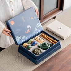 SUUNI 국조 중국풍 비즈니스 선물 다기 세트, 다채로운, 4컵+향로+향+티슈차집게+선물세트, 1세트