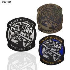 桃園出貨-saint michael protect us 聖米迦勒保護我們大天使反光魔鬼氈章魔鬼氈臂章 士氣魔鬼氈, M00122,3   反光大天使（黑白藍）, 1個