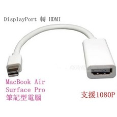 SurFace Pro3 Pro4 Mini DisplayPort DP 公 轉 HDMI 公 轉接線 連接線 轉接器, 1個, mini DP 轉 HDMI 短線(白)