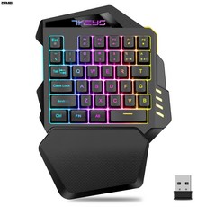 DFMEI 無線2.4G充電款 RGB發光左手電競遊戲小鍵盤, 人體工學, 如圖, 黑色