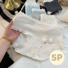ZAJA 편안하고 통기성 좋은 면팬티 데일리 레이스장식 여성 팬티 5종 세트