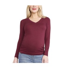 Motherhood Maternity 여성용 긴팔 옆 주름 V넥 임신 티셔츠 딥 뎁스, Tawny Port