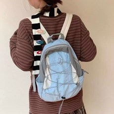 Mirenbu拼色軟雙肩包女褶皺感材質防水戶外登山包拼色休閒運動包, 藍色-高品質-定製版加厚加固