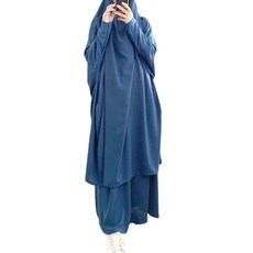 여성 2 조각 무슬림기도 드레스 긴 소매 히잡 스카프 khimar and skirt set 이슬람 아바야 전장 정장 라마단 아이드 카프탄 로브