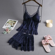 帶胸墊性感吊帶冰絲睡衣套裝 兩件式居家服