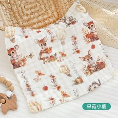 桃園出貨 口水巾 夏季薄款嬰兒三角巾 防水圍兜 嬰兒口水巾紗布毛巾兒童小方巾純棉 口水巾嬰兒全棉360吸水圍嘴非防水新, 採菇小鹿-方巾【30*30cm】, 1個