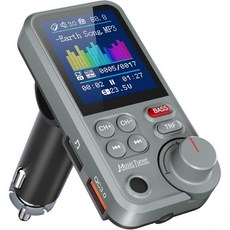 눌라시 블루투스 자동차 어댑터 1.8인치 컬러 화면 강력한 마이크 QC3.0 고속 충전기 무선 FM 라디오 송신기 트레블 및 베이스 사운드 음악 플레이어 핸즈프리 통화 지원 A, Nulaxy 회색