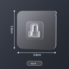 후크 강력 비스코스 벽걸이 벽면 내하중 투명 헴펜스 기숙사 벽면 펀치 후크 부착 무접착 후크, 35수 5.8*5.8cm, 1개