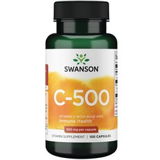 스완슨 비타민 C 로즈 힙 포함 500mg 캡슐, 스완슨 C 500 로즈힙 장미 엉겅퀴 거트미 비타민C, 1개, 100정