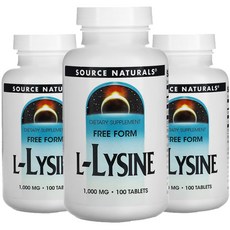 소스내츄럴스 L-라이신 1000mg 타블렛, 100정, 3개