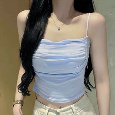 小胸顯大背心 奶油抓皺可調節細肩帶背心 固定式胸墊背心 收副乳小可愛 純欲背心 內搭 bra top