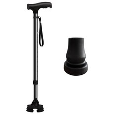 코끼리지팡이 초경량 네발 4발 노인 어르신 할머니 할아버지 가벼운 접이식 길이조절용 지팡이, 블랙, 1개