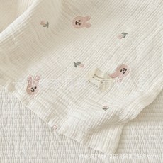 XMXZH 嬰兒紗布蓋毯, 白邊刺繡鬱金香兔