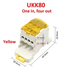 터미널 블록 UKK80A 전선 커넥터 1개 다중 출력 Din 레일 분배 액세서리 파란색 녹색 빨간색, 01 1PCS, 01 YELLOW