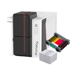 에보리스 카드프린터 PRIAMCY2 프라이머시2 사원증 자격증 학생증 발급기, 단면프린터 x 컬러리본 1롤 x 백카드 500장