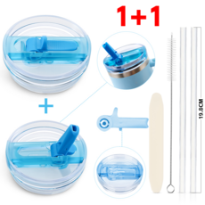 스탠리 텀블러 뚜껑 591mL/887mL/1180mL 스탠리 퀜처 프로투어 호환 진공 플립 빨대 뚜껑 탈부착 가능 세척 간편 세균방지 텀블러 액세서리 [1+1], 2개, 887ml, 블루