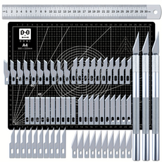 65PCS/세트 공예 커팅 템플릿 나이프 세트 및 A4 커팅 매트 세트 아트 앤 크래프트 블레이드 정밀 커팅 규칙 종이 모델 툴, 블랙