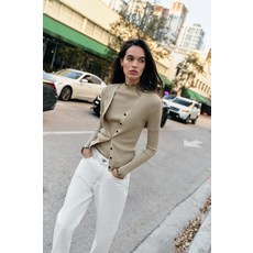 ZARA 콘트라스트 파이핑 골지 니트 재킷 - 스톤 2893/020/806