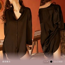 LUCISSI 緞面男友風襯衫睡衣 涼感冰絲 寬鬆居家服