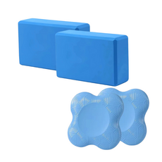 高密度瑜珈磚 輔助伸展平衡 瑜珈磚塊 瑜珈輔助磚, 瑜珈磚【藍色】＋瑜珈跪墊【藍色】, 1套