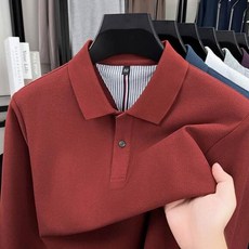 男士透氣排汗速乾長袖棉質T恤，彈性翻領休閒運動高爾夫球衫，中年男裝