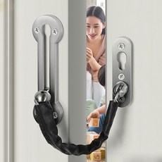 체인 잠금장치 현관문 안전고리 현관 쇠사슬 문고리 걸쇠 체인형 도어 자물쇠, 라운드-실버, 1개