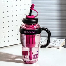 대용량 아이스컵 플라스틱 빨대컵 여성 고급 디자인, 1L, 1개, 블랙(1200ml)