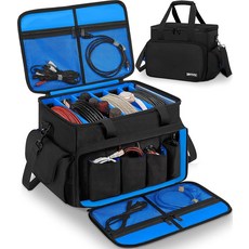 IBVIVIC DJ 케이블 파일 백 6개의 탈착식 디바이더 대용량 긱 코드 기어 사운드 악기 및 액세서리용 블랙 283022, 14L x 12W x 10H inch, Blue Black