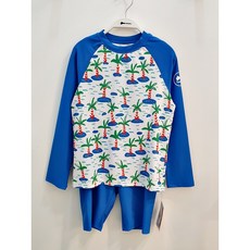 레노마수영복 남아 긴팔과 4부 바지의 여유로운 핏감 야자수 래쉬가드 세트