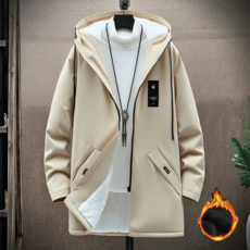 오스틱니 2025 NEW 남성용 봄가을 빅사이즈 시즌 전환용 아우터용 미디 길이 방풍 후드 겨울 긴팔 자켓 코트