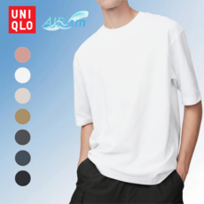 [국내정품] 유니클로 에어리즘 코튼오버사이즈 크루넥T 5부 데일리 티셔츠 반팔티 +파우치증정